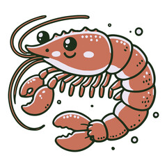 Cute prawn sea creature, cartoon vector illustration. Icon, mascot, logo, animal style