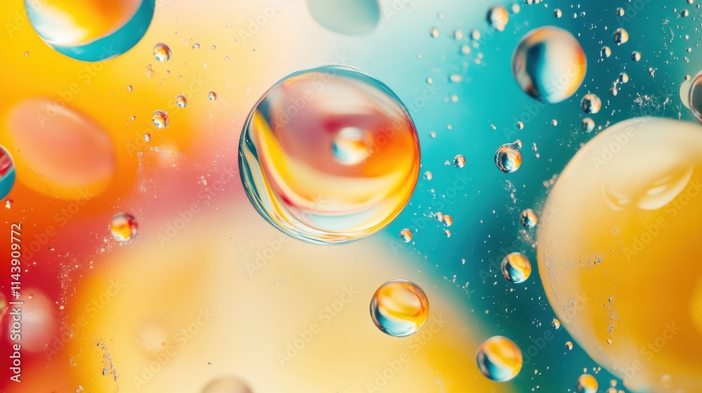 Poster Swirling patterns of oil and water create a mesmerizing display of color and texture in a dynamic abstract composition