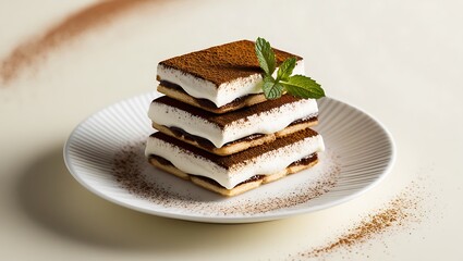 Capture the essence of indulgence with this exquisite tiramisu dessert photography. This image showcases a perfectly plated slice of tiramisu, featuring velvety mascarpone cream layered delicately.