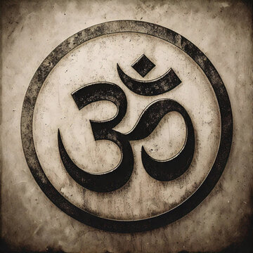 Om symbol rendered in grunge style design