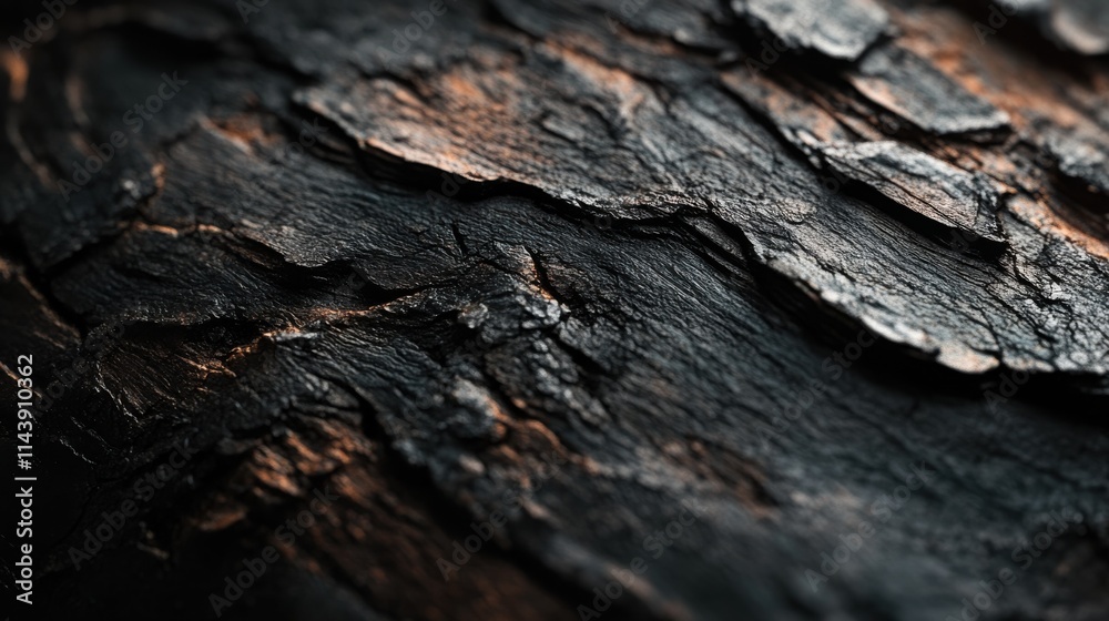 Poster detailed macrophotograph of rough tree bark showcasing intricate textures and natural patterns in a 