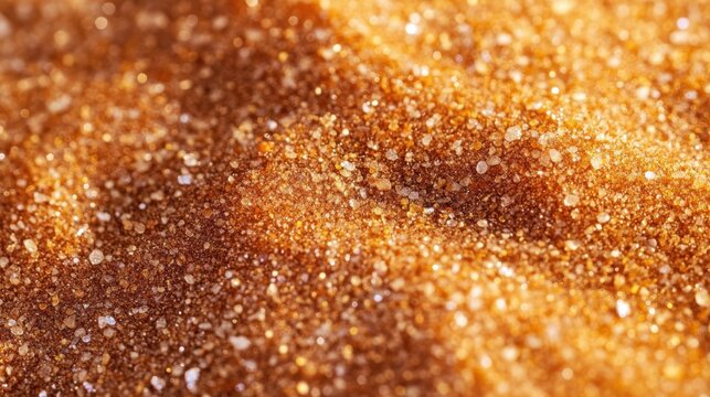 Intricate patterns of golden desert sand glimmering under sunlight during midday hours
