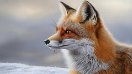 Obraz premium Close-up profile of a red fox in winter landscape.