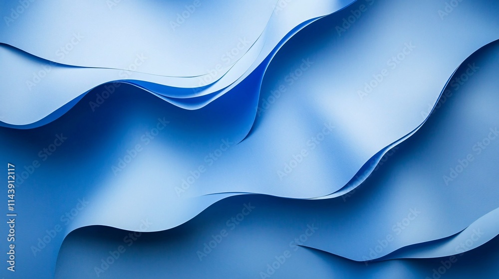 Wall mural a serene wave of layered blue paper curving gracefully, creating a calming and fluid texture that in
