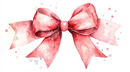 A delicate pink watercolor bow with flowing ribbons, perfect for adding a festive touch to any design project.