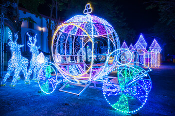 PHITSANULOK, THAILAND - December 15,2024:Decoration lights Christmas tree for celebrate Christmas and New Year Festival 2025 illumination at Saint Nicholas School in Phitsanulok City at night