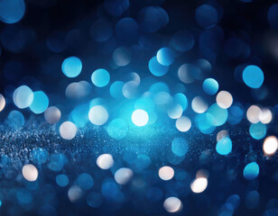 Festive bokeh_ dark blurred Christmas lights background with happy holiday party glow and blue flare 