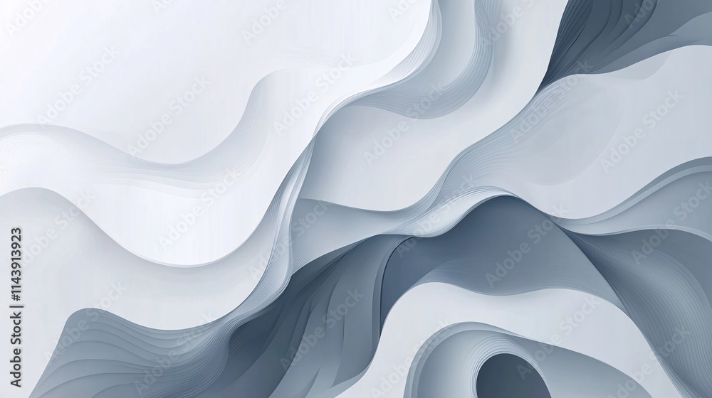 Wall mural dynamic abstract waves in varying shades of blue and gray, creating a soothing visual flow.