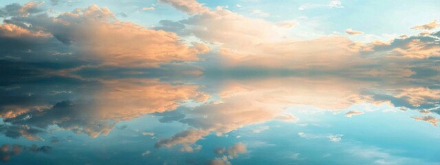 Obraz premium Serene Twilight Sky Over Still Water Reflecting Soft Pastel Clouds and Vibrant Blue Tones in a Tranquil Natural Landscape at Dusk