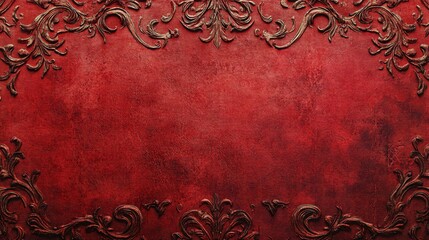 A rich, textured red background with intricate dark floral patterns, perfect for elegant designs.
