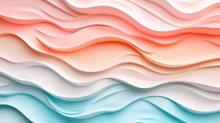 Abstract paper waves in soft shades of coral and turquoise create a serene and calming visual effect.