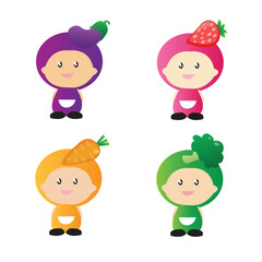 Vegetable and fruit cartoon set