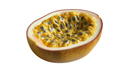 A Passionfruit Sliced Open Showing Its Juicy Seeds Perfect for Culinary and Tropical Food Images.