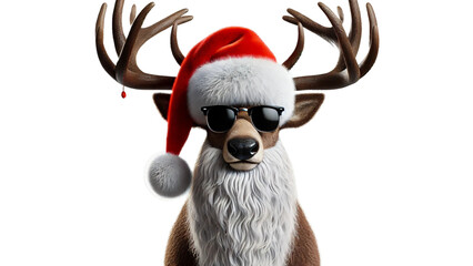 Christmas reindeer isolated. Cool Cute deer in sun glasses