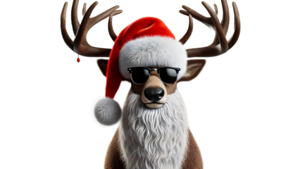 Christmas reindeer isolated. Cool Cute deer in sun glasses
