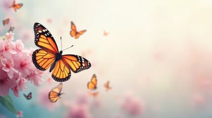 Obraz premium Vibrant Butterflies and Pastel Flowers