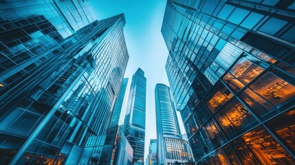 Fototapeta premium Low angle view of modern skyscrapers.