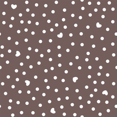 Groovy background with tiny hearts. Valentine day cheerful seamless pattern. Vector polka dot wallpaper with romantic vibes in mocha mousse color. Cute print for fabric, paper, clothes and accessories