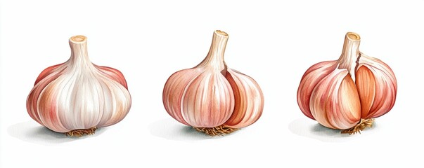 Garlic bulbs in various stages of ripeness.