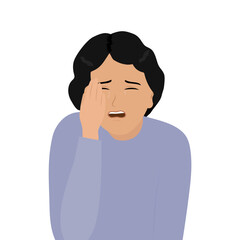 Unhappy young woman crying suffering from depression or loneliness. Upset female distressed with solitude or breakup. Vector illustration.