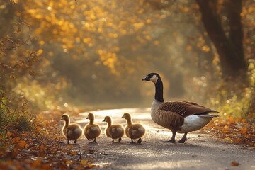 Fototapeta premium Geese in a spacious pen Geese standing in the yard