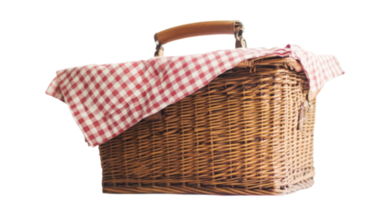 Charming Picnic Basket with Gingham Cloth for Outdoor Dining and Leisure Activities: Perfect for Summer Gatherings and Family Outings.
