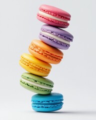 colorful macaron tower against white background