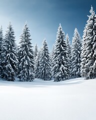 Naklejka premium snow-covered pine forest under clear blue sky winter landscape