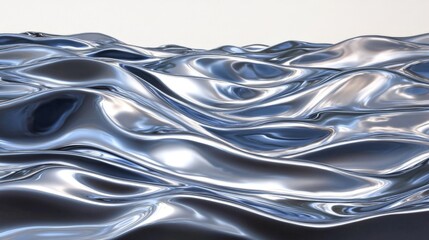 Fototapeta premium Abstract silver liquid flowing, wavy surface, metallic texture background.
