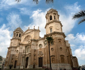Side view of the iconic cathedral of Cadiz (Catedral de Cádiz), Andalusia (Andalucía), Spain