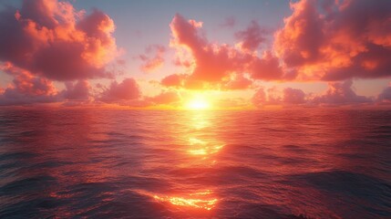 Breathtaking Sunset Over the Ocean: A Vibrant Display of Golden Hues and Dramatic Clouds