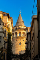 Galata Tower in the wonderful old street of Istanbul, Turkey