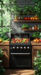 Outdoor Kitchen with Fresh Vegetables on the Grill: A Summertime Feast