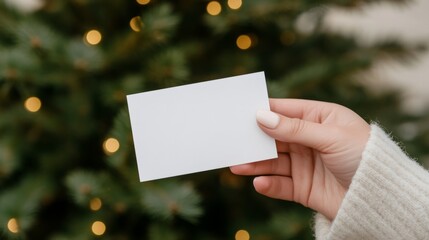 Mockup blank card in hand with festive background. 
