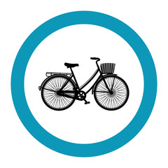 Fototapeta premium black retro bicycle sign with basket in blue round frame