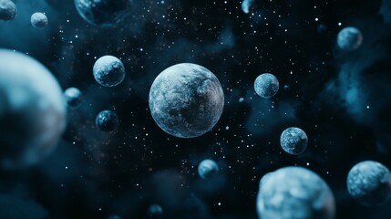 Naklejka premium Cosmic scene with icy planets and nebula.