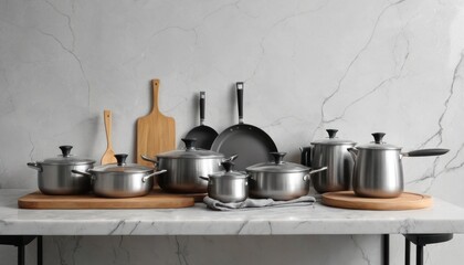 Modern Kitchenware Set: Stainless Steel Pots and Pans