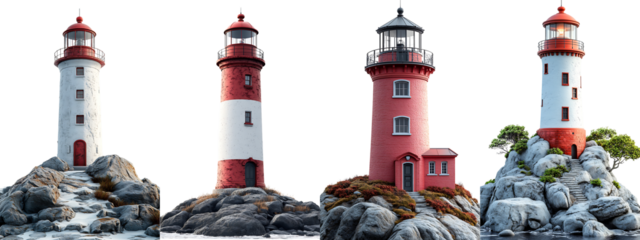 Set of a lighthouse, isolated on a transparent background.