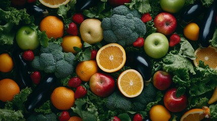 Colorful fruits and vegetables. Fresh organic food. Healthy eating. Diet Healthy food. Fruits vegan food. Healthy fresh rainbow colored fruits and vegetables. Top view of fresh vegetables and fruits