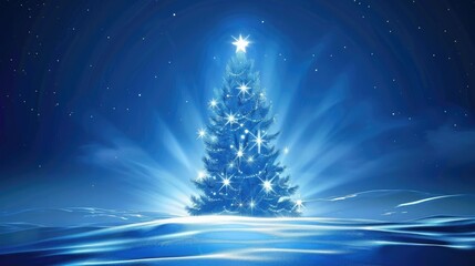 Christmas tree with shining stars on the snow