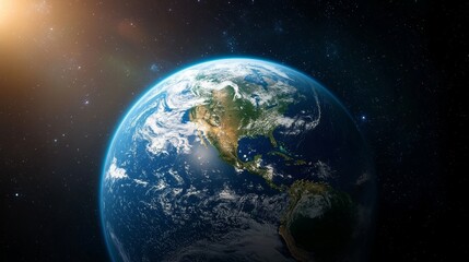 Fototapeta premium Stunning View of Earth from Space Capturing Vibrant Blue Oceans, Lush Green Lands, and the Vast Expanse of Stars and Galaxies Surrounding Our Planet in Cosmic Splendor