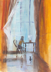girl sitting by the window