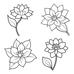 Simple flowers outline coloring book page line art drawing vector illustration for children and adults
