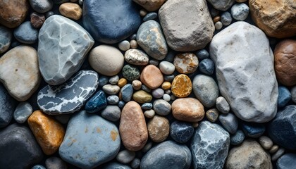 Close-up view of assorted rocks and gravel, showcasing various textures and colors in a natural setting