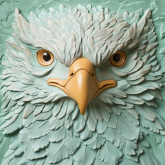 3D three-dimensional image of an eagle close-up in mint tones. Stylish print on T-shirts, printing on fabric, paper, porcelain, plastic, tiles, mugs, packaging of goods for men. Creative interior deco