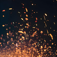 fireworks in the night and fire small part all around 