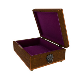 Open Wooden Box with Purple Velvet Interior