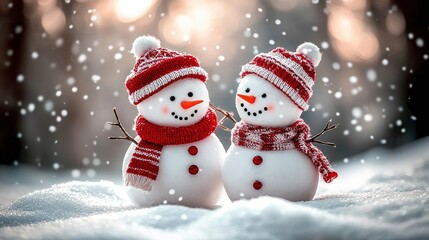 Adorable Snowmen Couple in Winter Wonderland