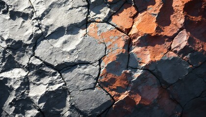 Fototapeta premium Detailed view of a rock wall, showcasing rust spots that add character to the rugged surface