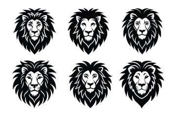 Set of lion head silhouette vector illustration